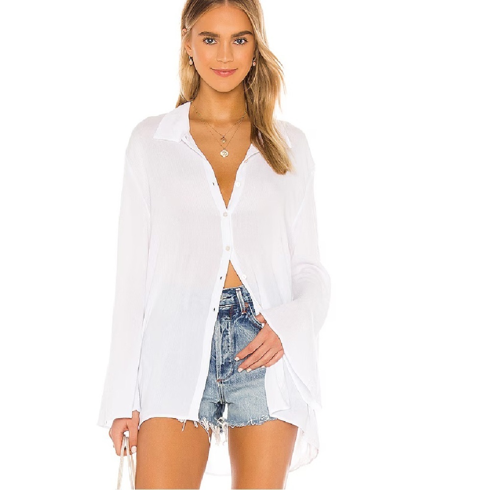 nwt LOVERS + FRIENDS Whitney Beach Shirt in Coconut White